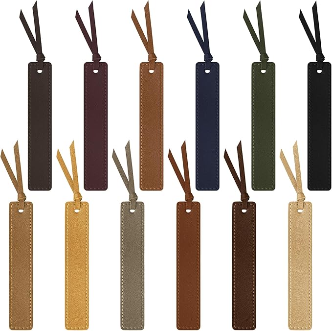 12 Pcs Leather Bookmark with Tassel, Classic Style Bookmark, 0.05 Inches Thin Handmade Stitched Bookmarks for Men, Book Marks for Reading, Gifts for Book Lovers, Readers