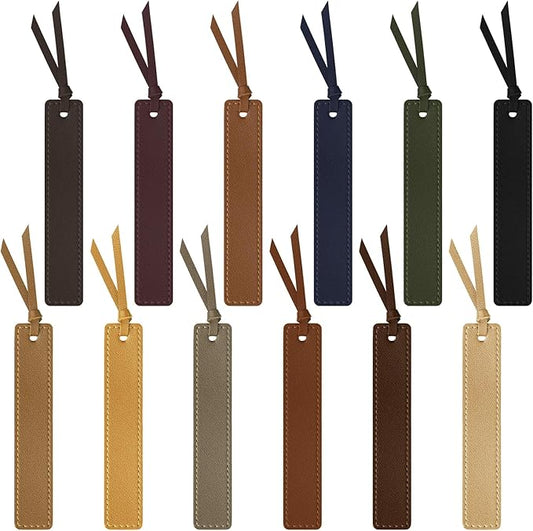 12 Pcs Leather Bookmark with Tassel, Classic Style Bookmark, 0.05 Inches Thin Handmade Stitched Bookmarks for Men, Book Marks for Reading, Gifts for Book Lovers, Readers