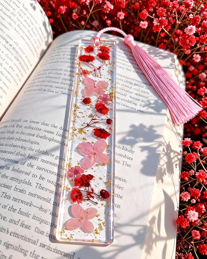 Buleens 2PCS Bookmarks for Women - Purple Book Marks for Readers Book Lovers, Personalized Handmade Dried Flower Resin Bookmark with Tassels, Pretty and Aesthetic