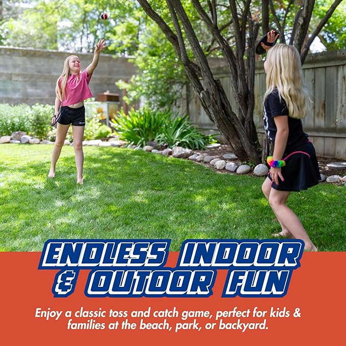 Toss and Catch Ball Set - Modern Ball and Catch Game with 4 Paddles and 4 Balls. Toss and Catch Game for Beach with Mesh Storage Bag - Durable Modern Design