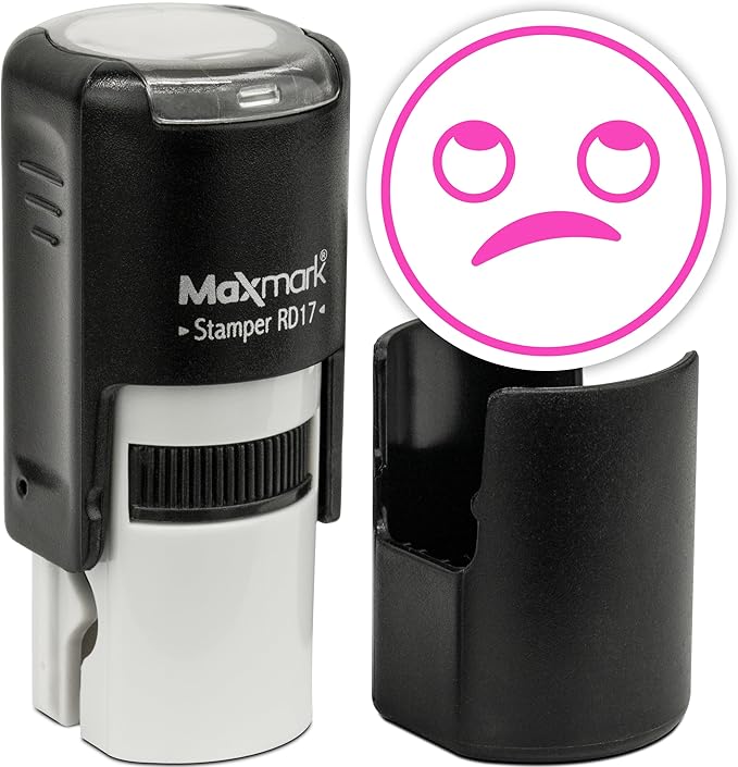 MaxMark Round Self Inking Emoji Stamp - Rolling Eyes - Pink Ink