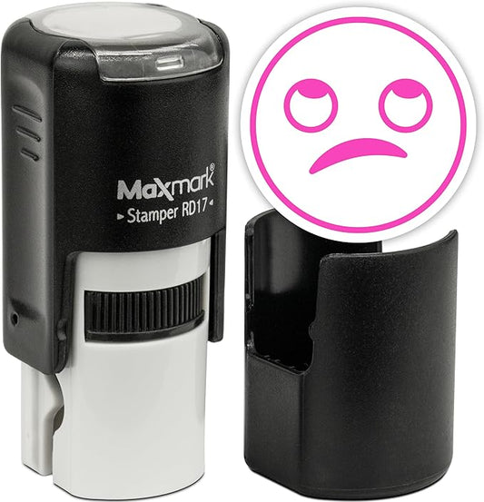 MaxMark Round Self Inking Emoji Stamp - Rolling Eyes - Pink Ink