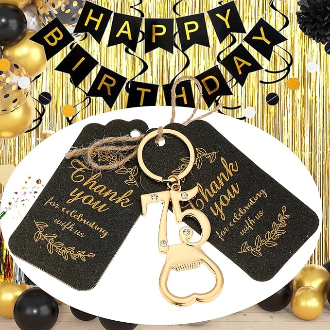 24 pcs 75th Gold Keychain Bottle Opener Birthday Party Favors for Guests,75th Beer Bottle Opener Favors Bulk for Birthday Anniversary Souvenirs Party Decor Supplies (Gold 75th)