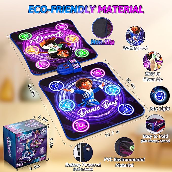 Dance Mat Toys for 3-12 Year Old Kids,Kids Dance Mat with Light Up 12-Buttons & 5 Game Modes,Double Player Dance Pad for Girls Boys, Birthday Xmas Gifts for 3 4 5 6 7 8 9 10+ Year Old Girls Boys
