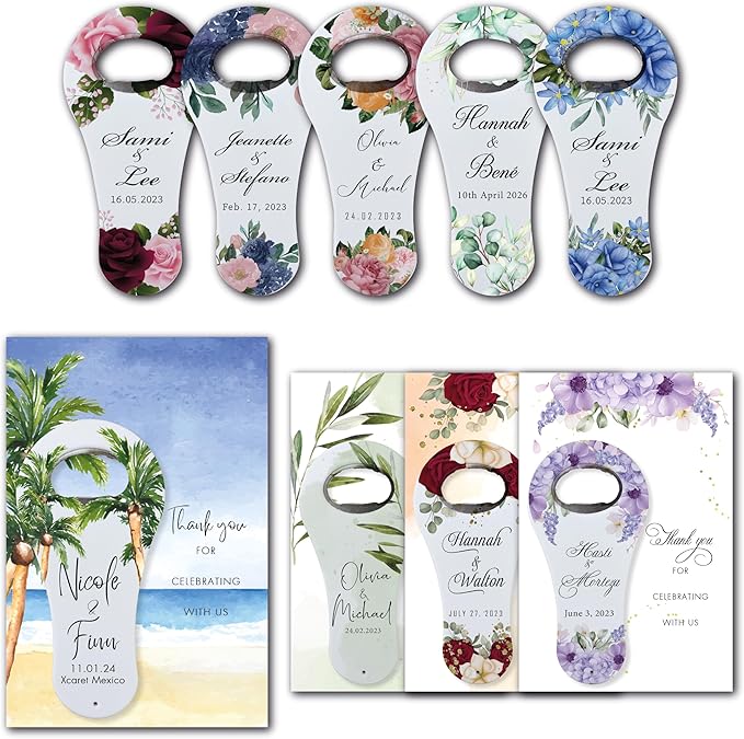20 PCS Personalized Wedding Favors Bottle Openers - Custom Wedding Gifts for Guests with Thank You Cards, Memorable Thank You Gift for Celebrating Your Special Day (Tennis Racket)