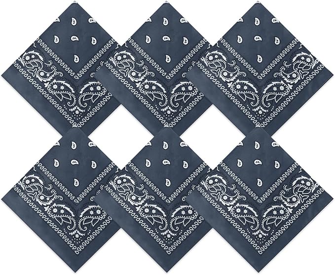 Blulu 6 Pcs Neon Color Cowboy Bandanas for Men Women Assorted Paisley Pattern Handkerchiefs 22 x 22 Inch Kids Headwrap Scarfs