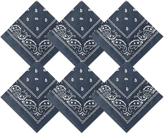 Blulu 6 Pcs Neon Color Cowboy Bandanas for Men Women Assorted Paisley Pattern Handkerchiefs 22 x 22 Inch Kids Headwrap Scarfs