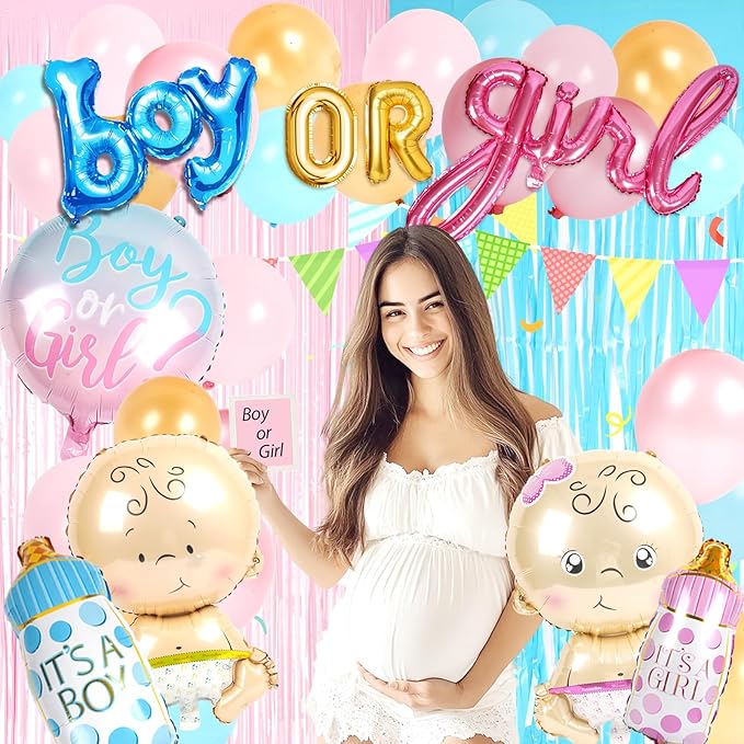 Baby Gender Reveal Balloons Party Decorations Supplies, Baby Shower Balloons Party Decorations, Pink, Blue, Yellow Latex Balloons, Shaped Balloons, Cupcake toppers, Foil curtains. Boy or Girl party