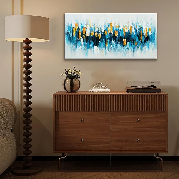 Suconvng Blue And Gold Abstract Wall Art Painting Canvas Art Wall Decor 20x40 Inch Decorations Blue Wall Art Canvas Abstract Art Picture For Bedroom Kitchen Office Home Decor