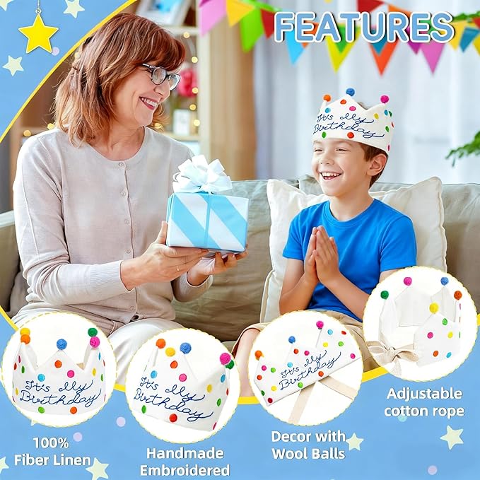 Personalized Hand Embroidered Crown, Customed Birthday Crowns for Kids Birthdays Party, Fit All Ages