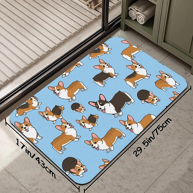 Cute Puppy Dog Bathroom Rug 29.5"x17",Quick-Drying Super Absorbent Diatomite Bath Mat with Non-Slip Backing, Thin Washable Bathroom Floor Mat Fits Under Door for Shower, Sink, or Tub
