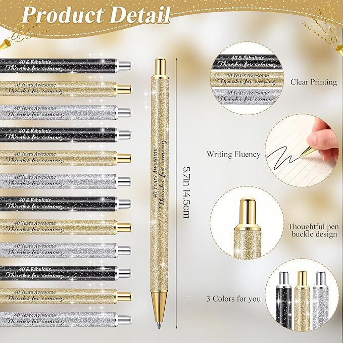 24 Set 40th Birthday Party Favor for Guests Anniversary Appreciation Gifts Birthday Glitter Ballpoint Pen and Thank You Cards for Women Men Years Party Favor Decoration Supplies