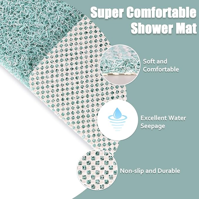 Shower Mat Non Slip - 32x32 Inch Soft Comfort Bath Mat with Drainage Holes, PVC Loofah Massage Bathmat for Shower, Tub, Bathroom, Wet Areas, Quick Drying