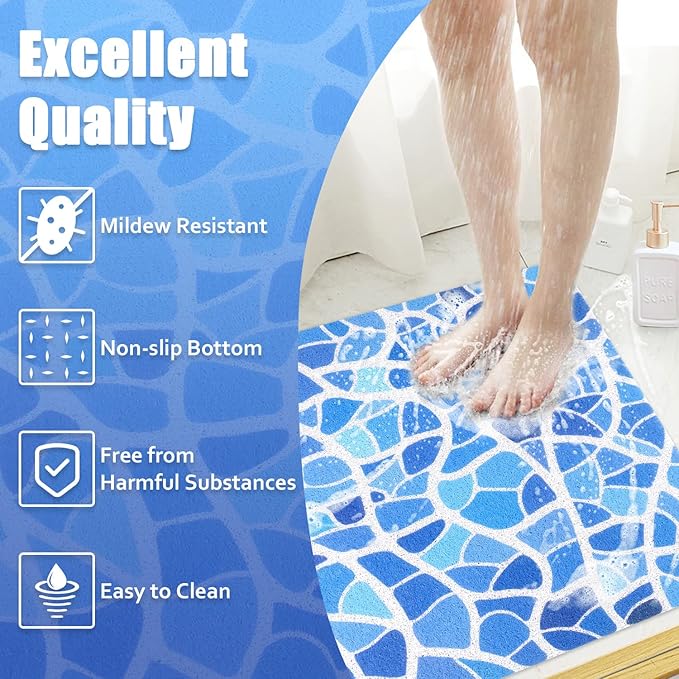 Shower Mat Non-Slip, 24x24 Inch, Soft Comfort Bath Mat with Drainage Holes, PVC Loofah Massage Bathmat for Shower,Tub,Bathroom,Wet Areas, Quick Drying