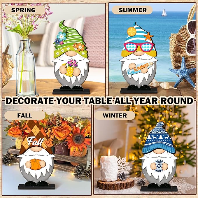 Blulu 34 Pcs Christmas Interchangeable Wooden Gnome Decor DIY Holiday Christmas Seasonal Tiered Tray Decoration Gnomes with Magnet Pieces Welcome Sign for Xmas Holiday Decorations (Classic)