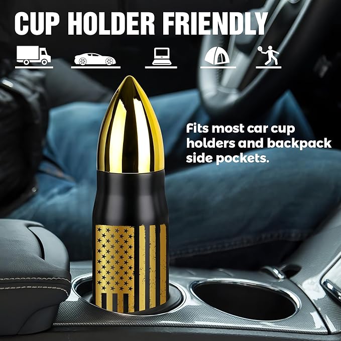 Black and Gold American Flag Stainless Steel Tumbler – 17oz Vacuum Insulated Tumbler – Patriotic Christmas, Birthday & Retirement Gifts for Veterans, Military, Police, Firefighters, USA Pride
