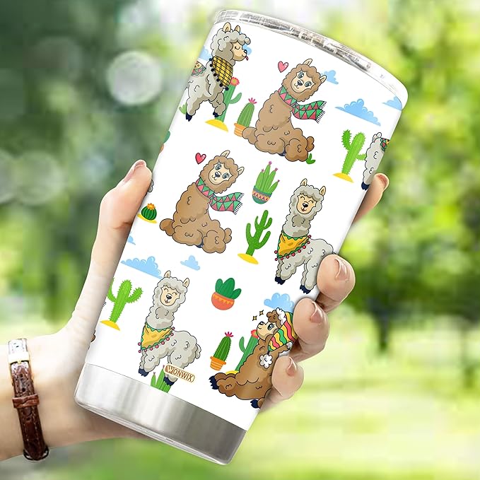 Personalized Alpaca Llama Tumbler Gifts for Girls Kids Daughter 20oz Travel Cup Coffee Mug Stainless Steel Insulated with Lid Watter Bottle Gift for Llama Lover