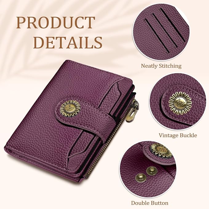 Small Wallet Women RFID Blocking Bifold, Credit Card Holder, Zipper Coin Pocket, PU Leather, Compact Travel, 4 ID Window, 14 Card Slots, Cash Purse, Ladies Woman Female Girls