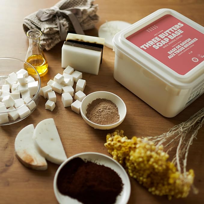 5Lb Three Butters Soap Base | Made in Greece | Shea Butter, Mango Butter & Cocoa Butter | Melt and Pour Soap Making Supplies - SLS/SLES Free, No Palm Oil, Organic
