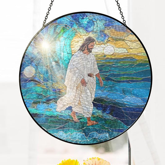 FLAGWIX Christmas Christian Gifts for Women Faith - Stained Glass Window Hanging 10 in - Catholic Religious Gifts for Women, Christian Sun Catchers Indoor for Home Garden Decor, Christmas Decorations