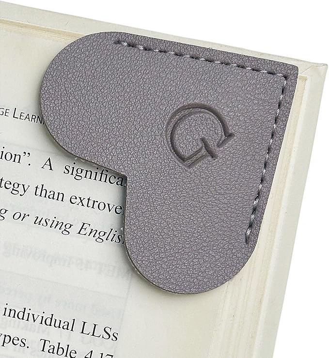 MOTEERLLU Personalized Leather Heart Bookmark with Initial, Cute Letters Custom Corner Book Mark for Reading Women, Teacher, Student, Book Lovers Gifts, Book Accessories (Grey, G)