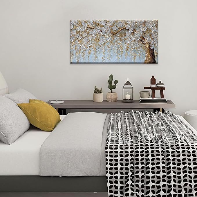 Suconvng Canvas Art Wall Decor Print Paintings Flower White Tree Wall Art Prints Decor Ready To Hang Picture For Bedroom Bathroom And Office Kitchen Home Artwork 20"×40"