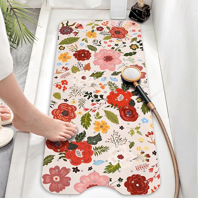 Bathtub Mat Non Slip, Bohemia Extra Long Bath tub Mat Shower Floor Mat with Suction Cups and Drain Holes for Adults Kids Elderly 40 X 16 Inch