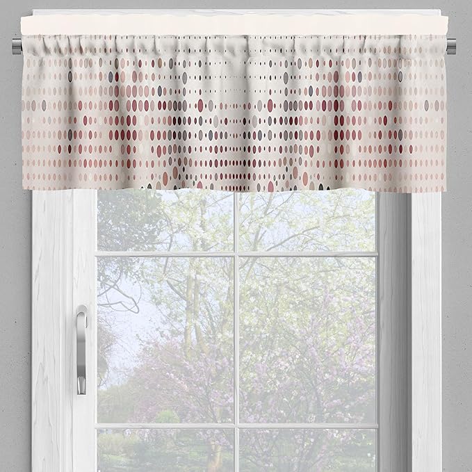 Ambesonne Pastel Valance & Tier Curtain 3 pcs Set, Pastel Abstract Botanical Ornament with Halftone Dots Delicate Meadow, Window Treatments for Kitchen Room Decor, 55" x 36", Blush Lilac and Eggshell
