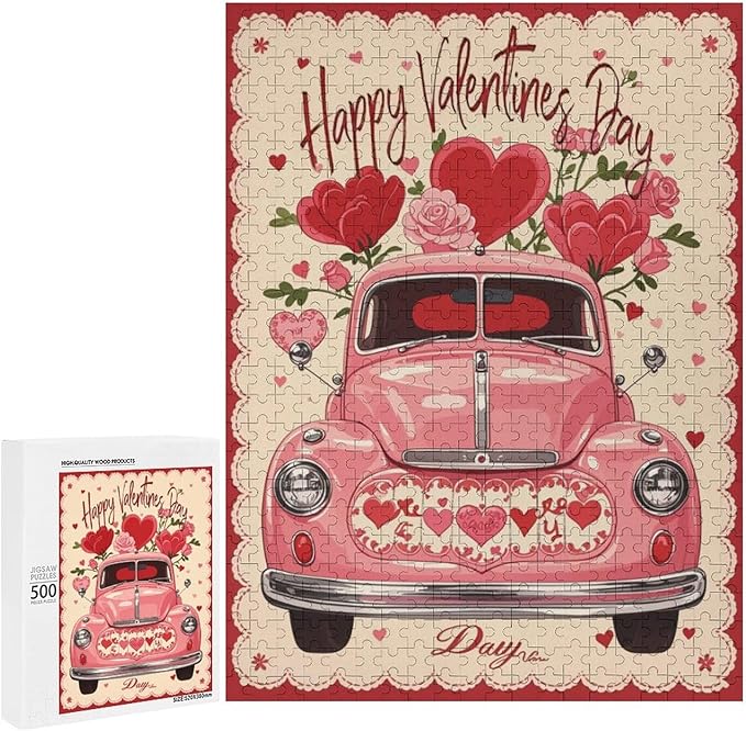 Jigsaw Puzzles for Adults 500 Piece - Happy Valentine's Day Wooden Puzzle，Family Puzzles，Educational Games，Challenge Puzzles Puzzle Games，Stress Relief Games