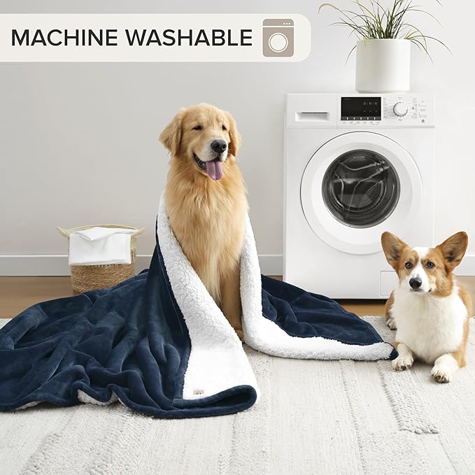 UGG Nita King/California King Blanket Fleece Fluffy Reversible Soft Fuzzy Bedding Cozy Plush Warm Oversized Blanket Machine Washable Bedroom Decor for Big Couch or Bed, 110-inch x 90-inch, Navy Blue