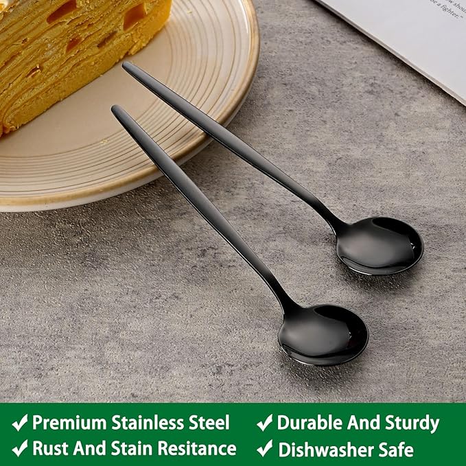 5.1 Inch Coffee & Tea Spoons,6-Piece Black Stainless Steel Dessert Spoons For Cafe,Black Espresso Spoon,Cute Small Demitasse Spoon