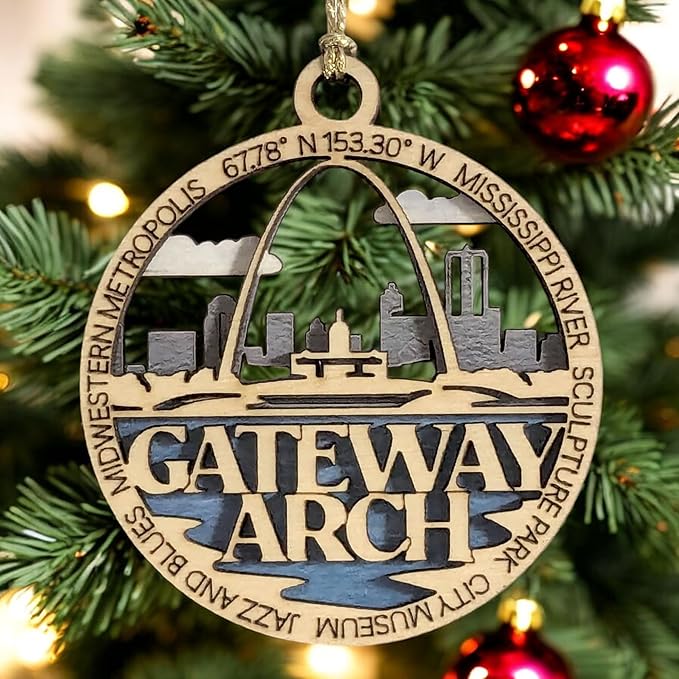 Gateway Arch National Park 3" Wood Ornament - St. Louis Skyline Christmas Decoration, Handmade in USA
