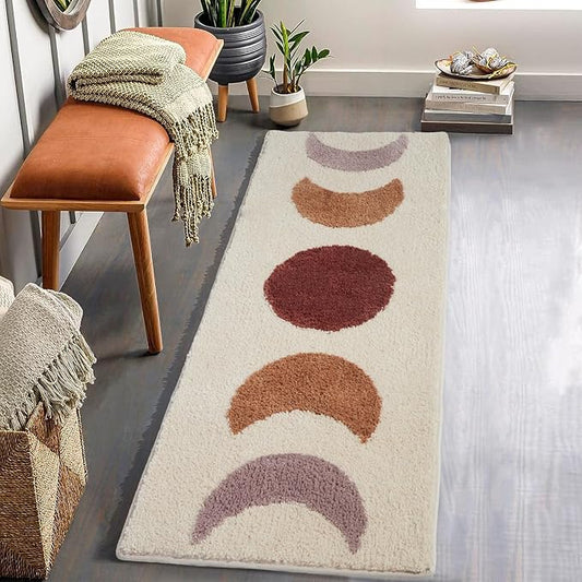 Boho Bathroom Runner Rugs - Gradient Moon Phases Bath Mat,Non Slip Half Moon Witch Rugs,Bohemian Witchy Hippie Bathroom Decor, Long Runner Rug for Bedroom Hallway,Beige Neutral Creamy 50"x20"