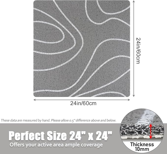 Shower Mat Bathtub Mat Non-Slip - 24x24 Inch, Soft Comfort Bath Mat with Drainage Holes, PVC Loofah Massage Bathmat for Shower, Tub, Bathroom, Wet Areas, Quick Drying