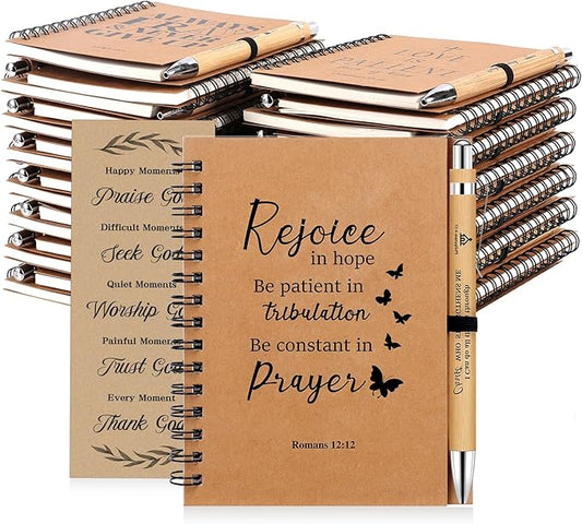 NEOACT Christian Gifts Bulk,30 Pcs/10 Set Inspirational Spiral Notebook with Bible Ballpoint Pen and Christian Bookmark,Prayer Journal Christmas Gifts for Teachers Staffs Colleagues Pastor Church Members & Families