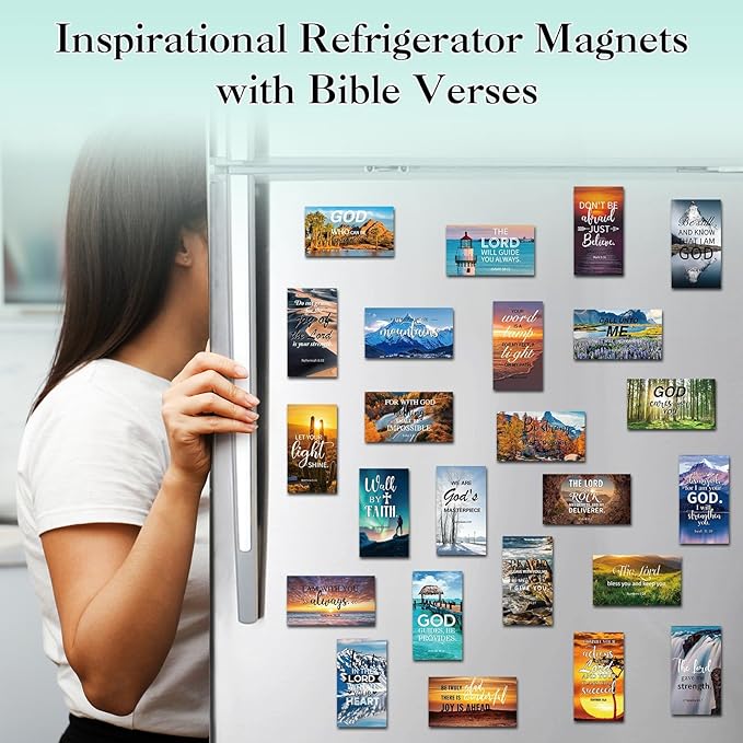 Blosssound 60 Pcs Inspirational Christian Magnets with Bible Verses Religious Refrigerator Magnet Motivational Quotes Fridge Scripture Positive Gifts for Home Office School Locker Decor(Scenery)
