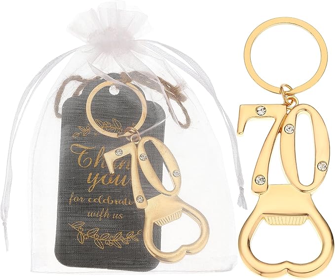 24 pcs 70th Gold Keychain Bottle Opener Birthday Party Favors for Guests,70th Beer Bottle Opener Favors Bulk for Birthday Anniversary Souvenirs Party Decor Supplies (Gold 70th)