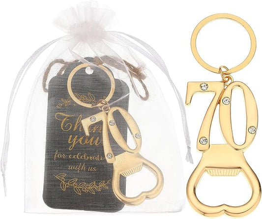 24 pcs 70th Gold Keychain Bottle Opener Birthday Party Favors for Guests,70th Beer Bottle Opener Favors Bulk for Birthday Anniversary Souvenirs Party Decor Supplies (Gold 70th)