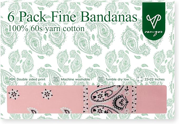 Vamqor Bandanas Gift Box 6 pack,Premium Super Soft 60s Cotton Paisley Bandannas Handkerchiefs for Men,Women and Kids