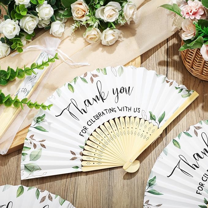 50 Pcs Wedding Foldable Hand Fans Wedding Party Favor with Bag Something Blue Before I Do Handheld Fans Thank You for Celebrating with Us for Bridal Shower Bridesmaid Gift(Greenery)