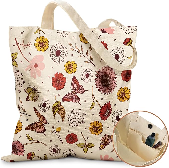 Miss Adola Aesthetic Tote Bag for Girls - with Magnetic Buckle and Zipper Inner Pocket for Women Lady Canvas Cotton Tote Bag