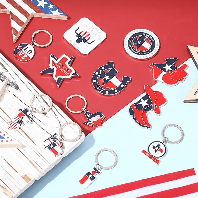Konohan 24 Pcs Texas Keychain Magnet Set Texas Gifts Souvenirs Lone Star State Shaped Keychain Fridge Magnet Texas Collection