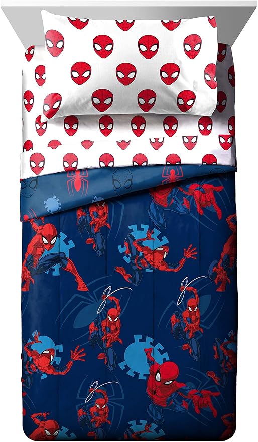 Jay Franco Marvel Spiderman Spidey Daze 4 Piece Twin Bed Set - Includes Reversible Comforter & Sheet Set Bedding - Super Soft Fade Resistant Microfiber (Official Marvel Product)