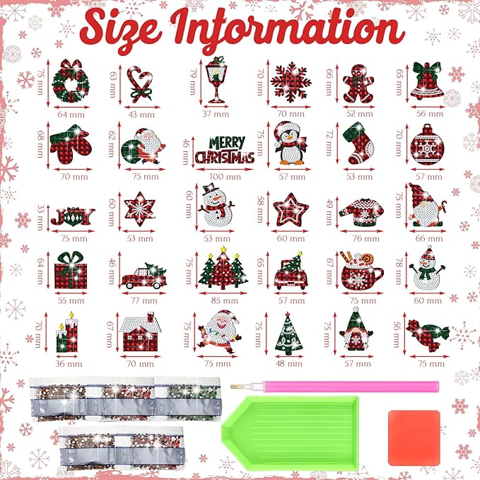 30 Pcs Christmas Diamond Art Magnets Kits DIY Buffalo Plaid Diamond Art Fridge Magnetic Stickers Xmas Gem Magnets for Beginners Holiday Decor Home