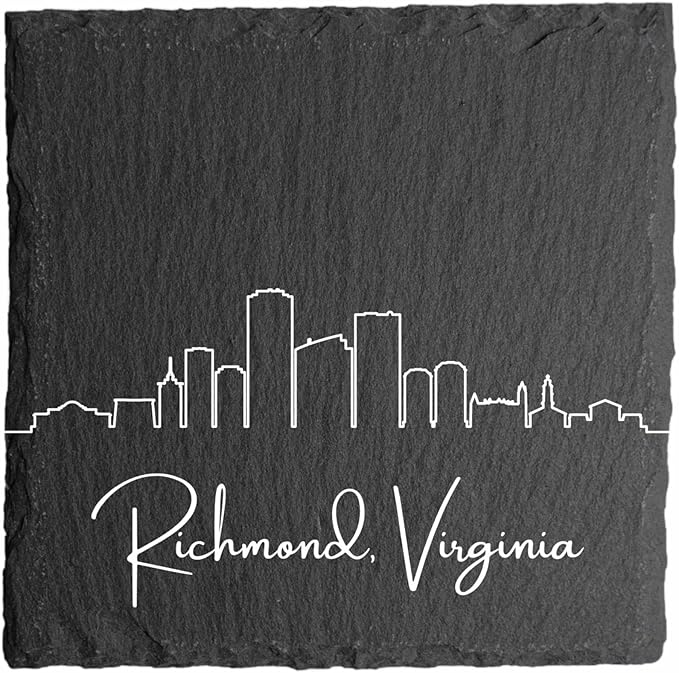 Blue Ridge Mountain Gifts - Richmond VA Skyline Coasters, Set of 4 - Richmond Virginia Souvenir, Slate Coasters with Minimalist Skyline, Housewarming Gift for Friends, Family, & Neighbors