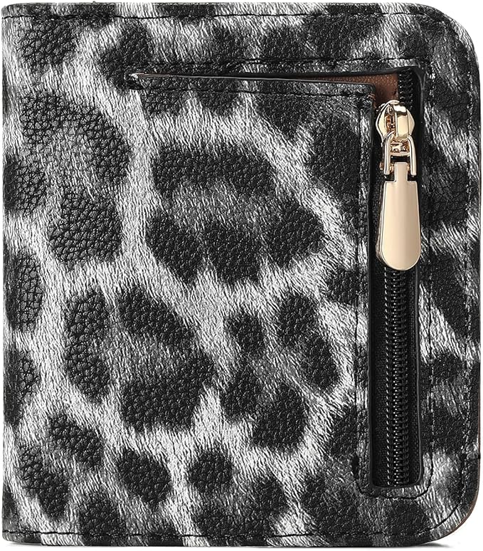 SENDEFN Slim Wallet for Women Bifold Small Leather Zipper Pocket Wallet, RFID Blocking Card Holder with ID Window