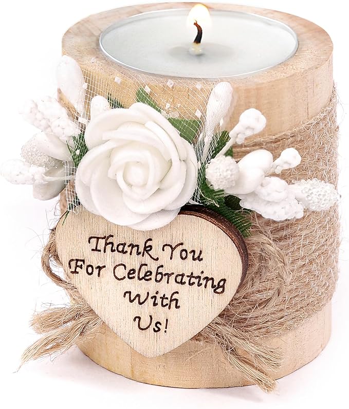 50 Piece Wooden Tealight Candle Holder Set, Wedding Party Favors for Guests, Thank You Favors, Guest Return Favors, Bridal Shower Favors for Guests, Baby Shower Favor for Guests.(Light brown 50 pcs)