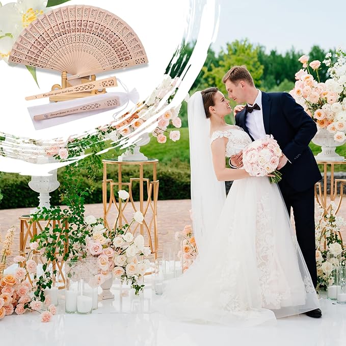 30Pcs Personalized Wooden Folding Wedding Fans - Custom Wedding Fans with Yarn Bag and Tassels Engraved Text Wedding Fans for Party Favor Bridal Shower Gifts Guests Bulk (30)