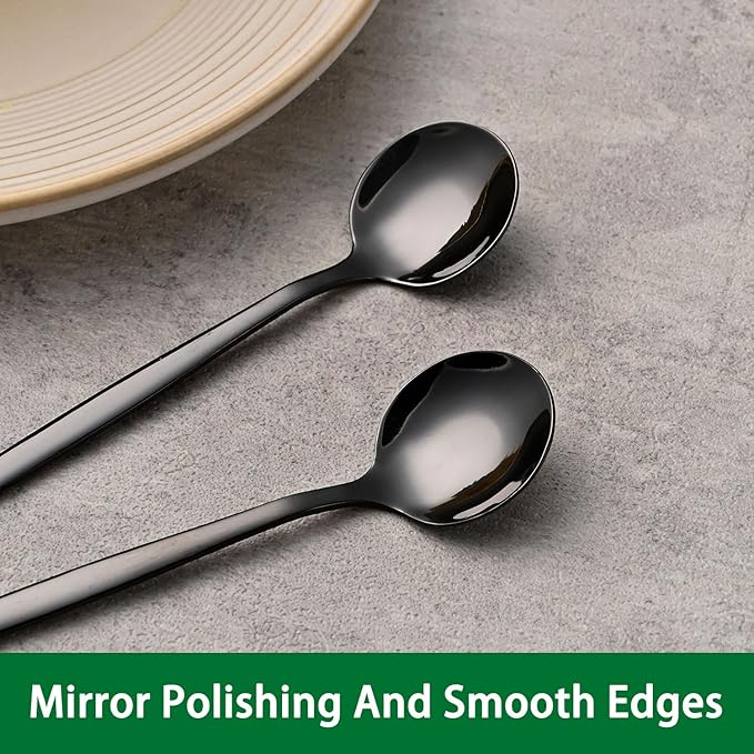 5.1 Inch Coffee & Tea Spoons,6-Piece Black Stainless Steel Dessert Spoons For Cafe,Black Espresso Spoon,Cute Small Demitasse Spoon