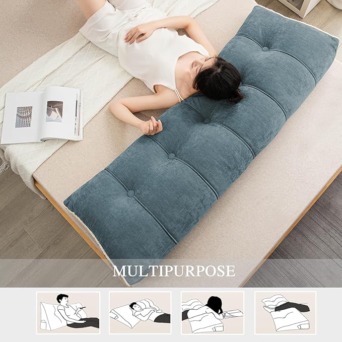 Headboard Pillow King, Chenille Triangular Wedge Pillow Headboard King Size, Reading Setting Backrest Daybed Pillows for Bed Sofa with Removable Cover, Blue
